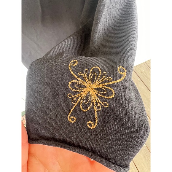 Francesca Rose V-Neck 3/4 Sleeve Blouse, Black w/ Gold Flower Embroidery, L / XL - Picture 6 of 10